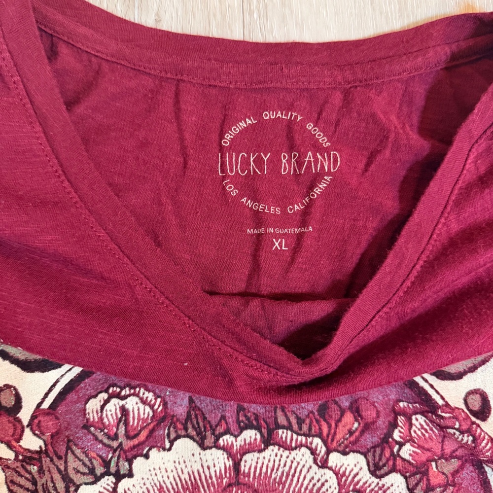 Lucky Brand Lotus Flower Graphic Long Sleeve Tee - Maroon - XL - Picture 3 of 4